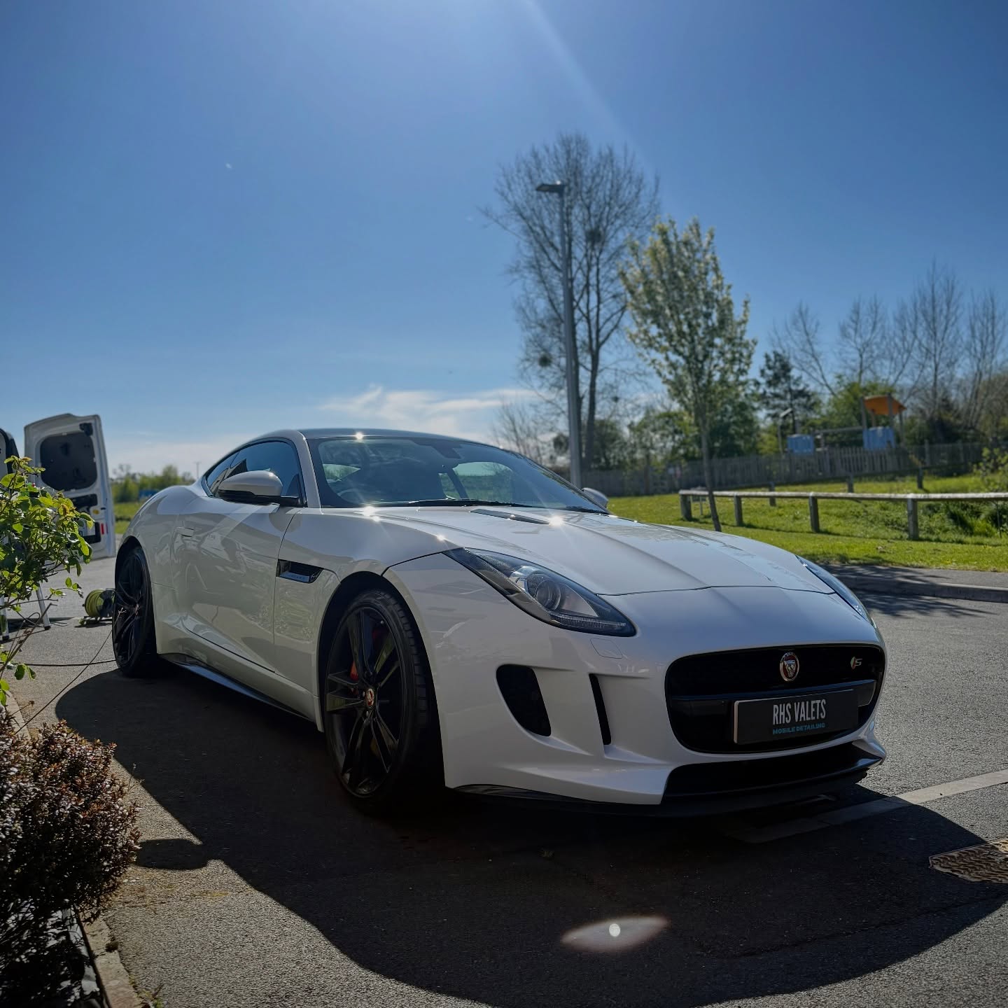 White Jaguar F-Type with a deep gloss finish